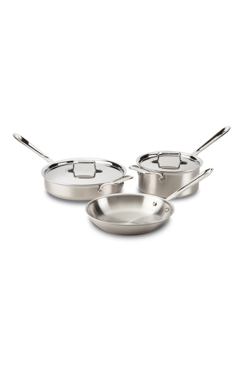 D5 5-Piece Brushed Stainless Steel Cookware Set, Main, color, SILVER