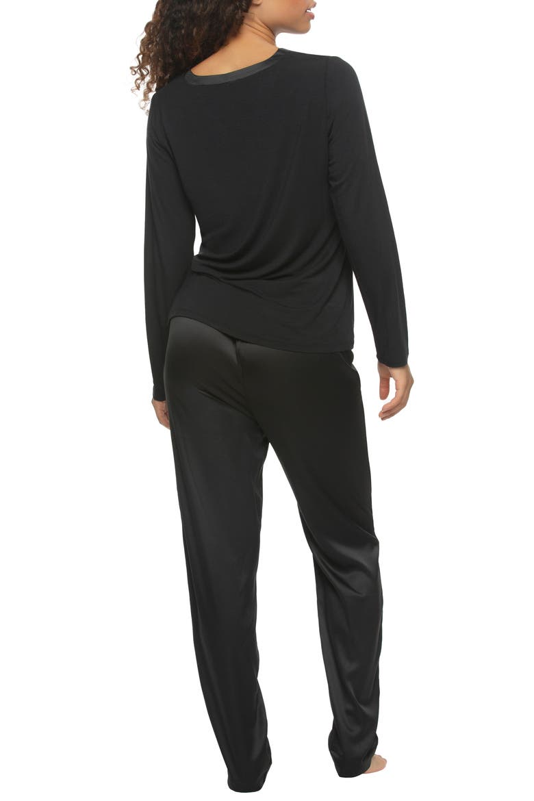 Elysees Satin & Jersey Pajamas, Alternate, color, BLACK