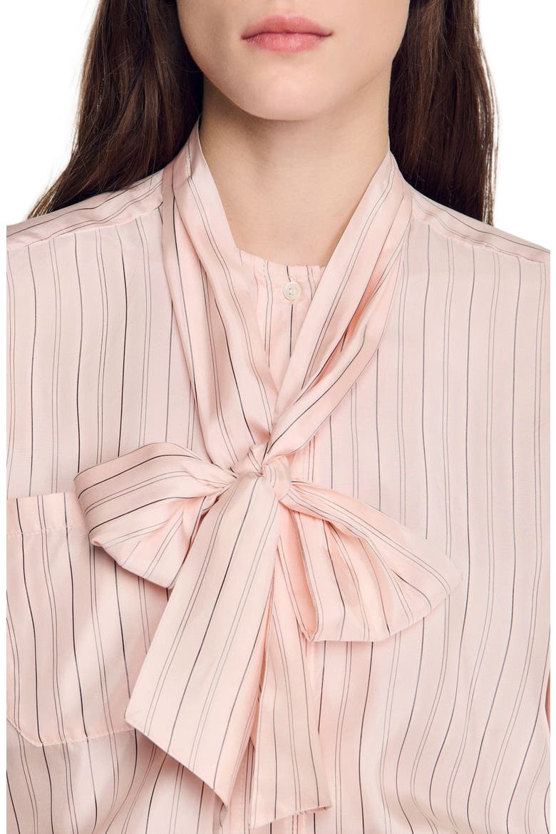Striped tie-neck shirt, Alternate, color, Light pink