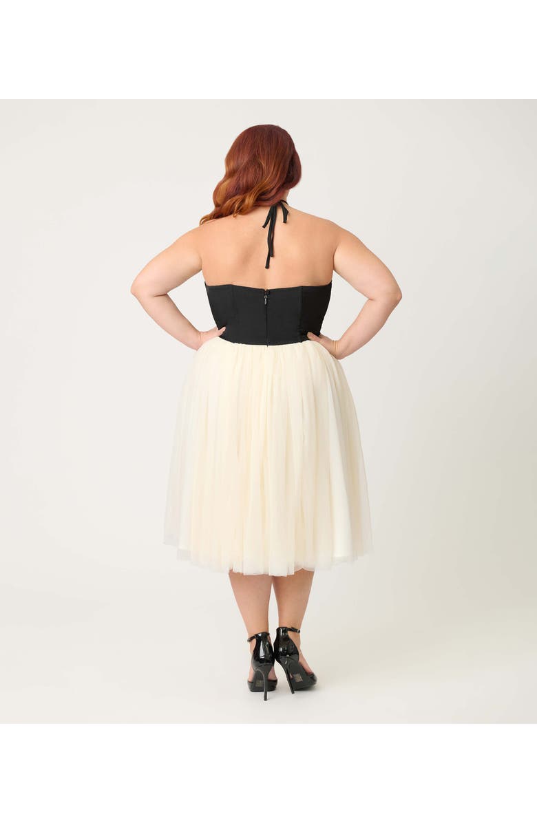 Unique Vintage Plus Size Sweetheart Halter Swing Dress, Alternate, color, Black & Ivory