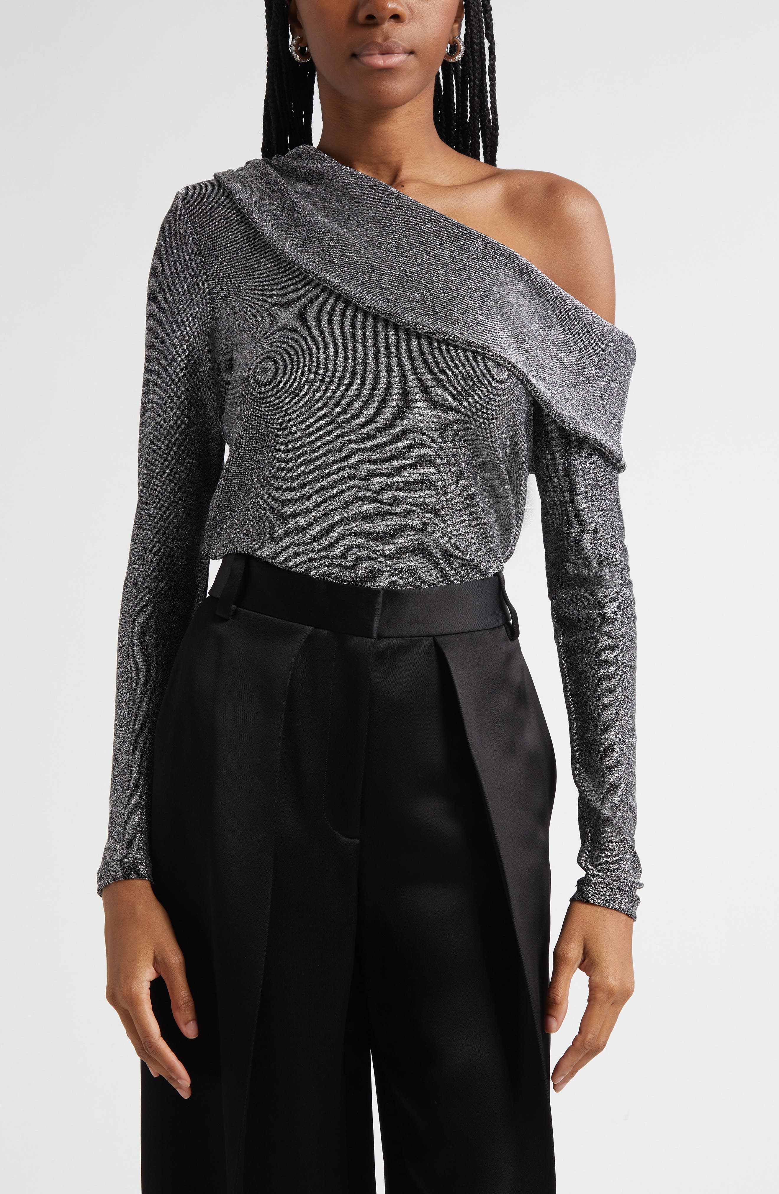 Carrie Metallic One-Shoulder Top