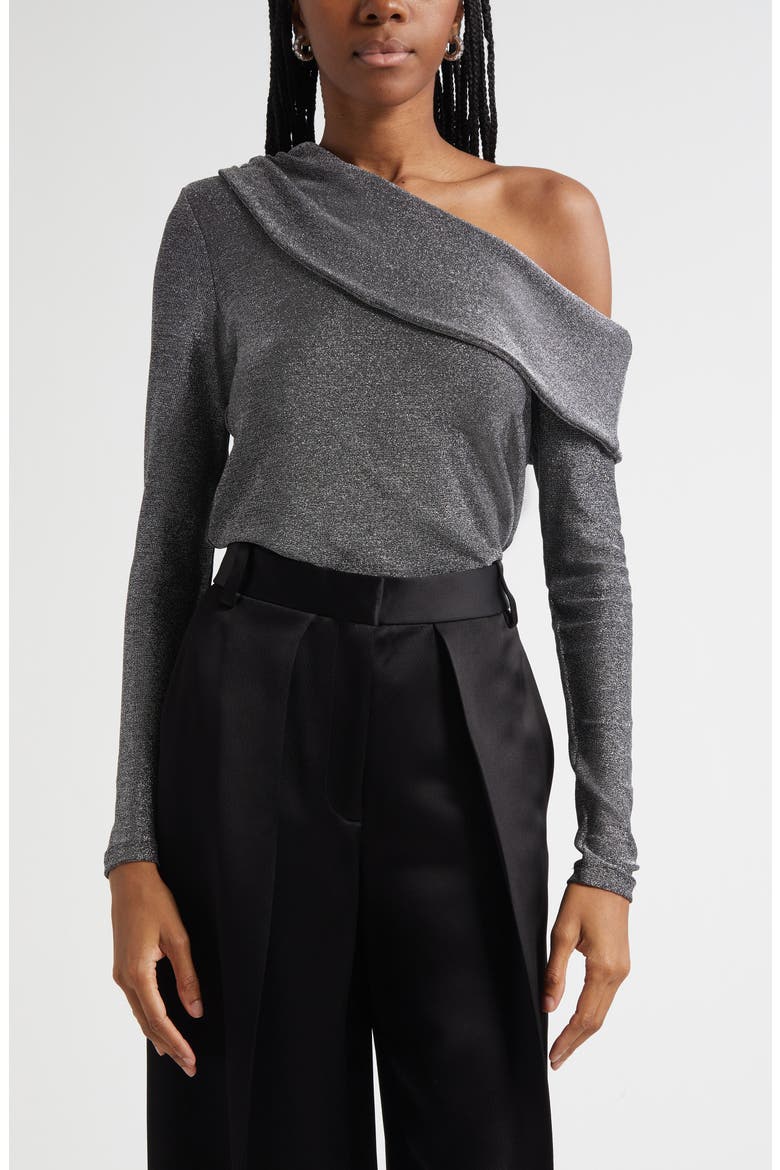 Carrie Metallic One-Shoulder Top, Main, color, SILVER KNIT