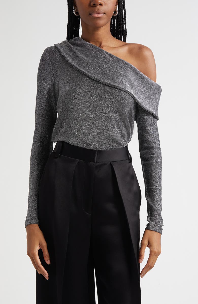 Ramy Brook Carrie Metallic One-Shoulder Top, Main, color, Silver Knit