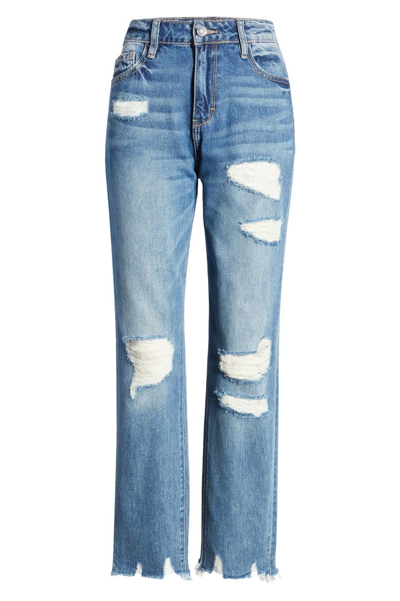 Ripped High Waist Ankle Straight Leg Jeans, Alternate, color, MEDIUM WASH