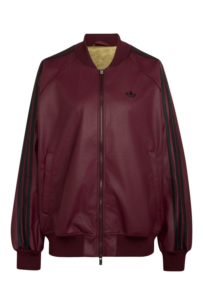 SST Faux Leather Track Jacket, Alternate, color, MAROON/ BLACK/ FOOTBALL GOLD
