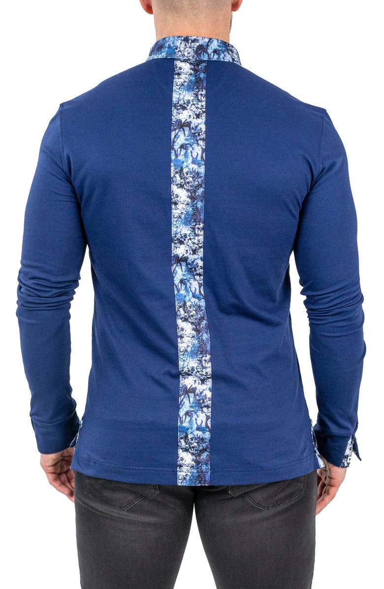 Maceoo Newton Solid Crypt Print Accent Long Sleeve Cotton Polo, Alternate, color,