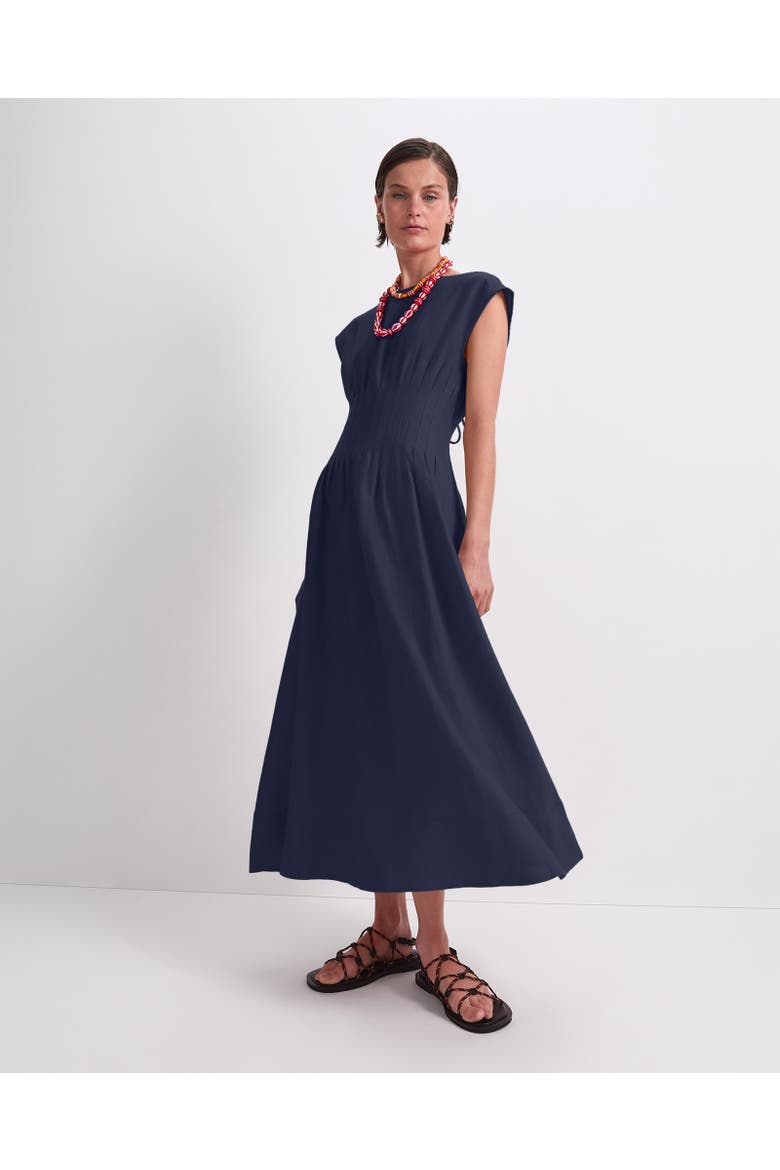 Ariana Pintuck Linen Dress, Alternate, color, Navy