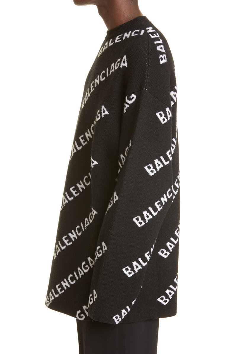 Balenciaga Intarsia Diagonal Logo Oversize Wool Blend Sweater, Alternate, color,