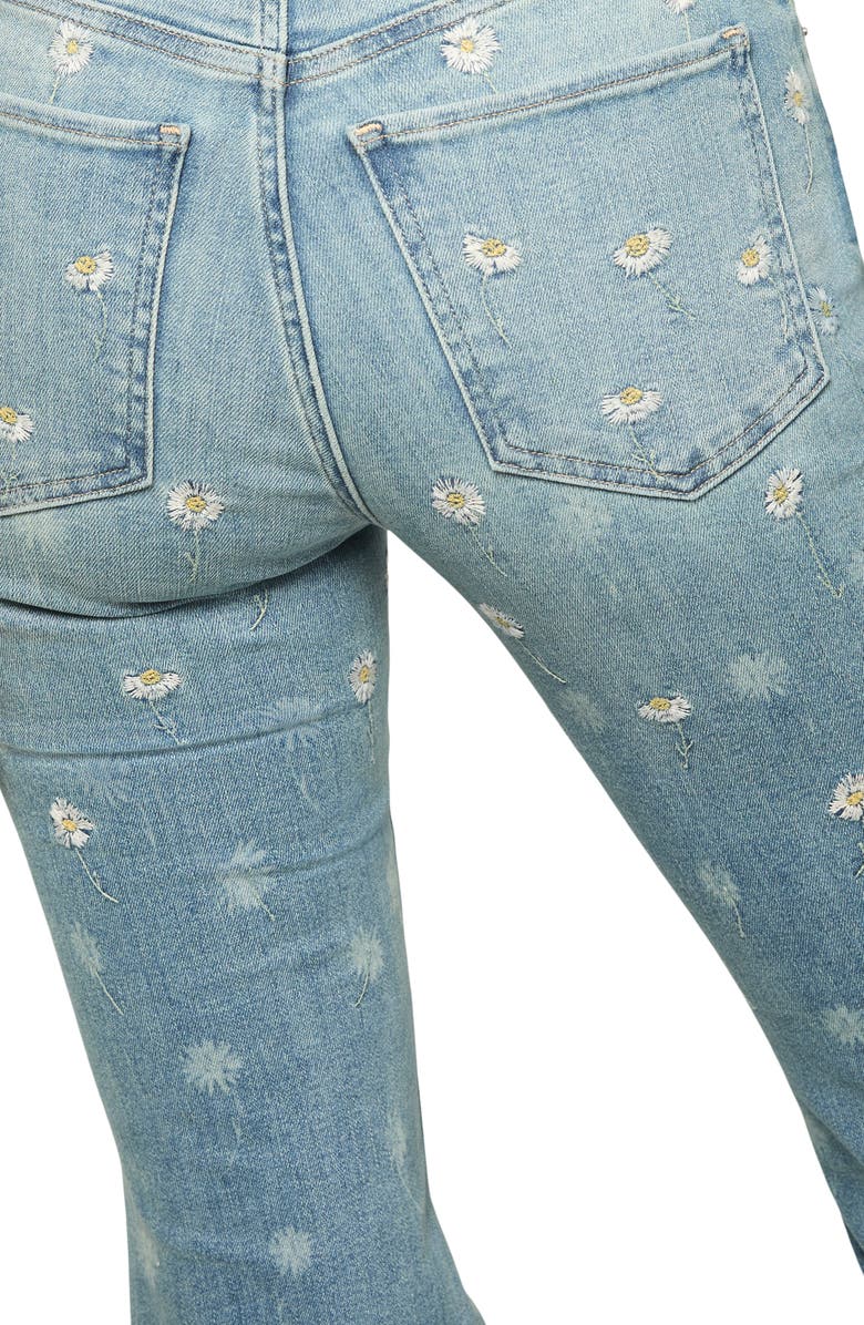 Lucky Brand Stevie Daisy Embroidered High Waist Bell Flare Jeans, Alternate, color, Dazing Around Wash