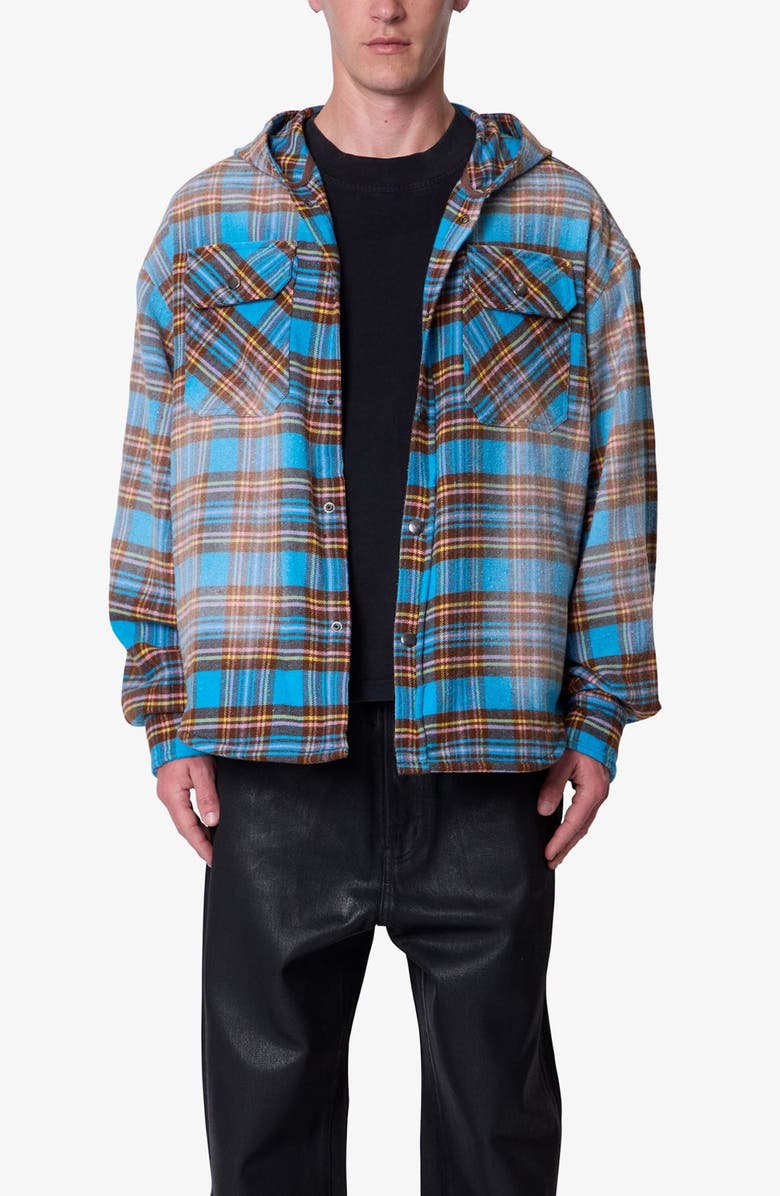mnml Faded Hooded Flannel Shirt, Alternate, color, Washed Blue