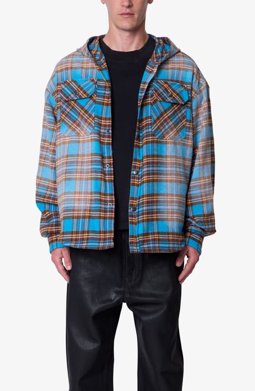 Mnml Faded Hooded Flannel Shirt In Blue