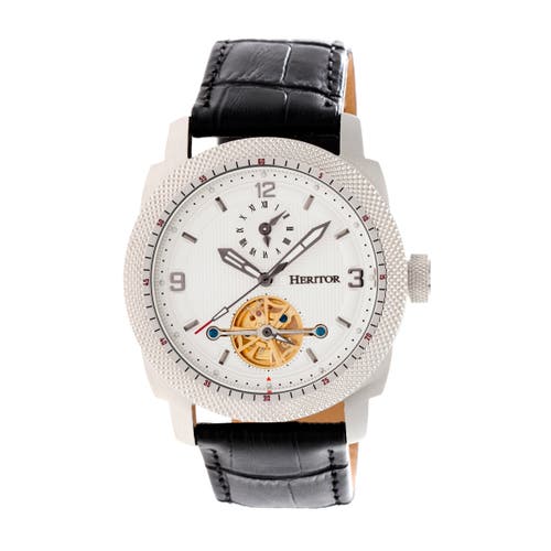 Heritor Automatic Helmsley Semi-skeleton Leather-band Watch In Metallic