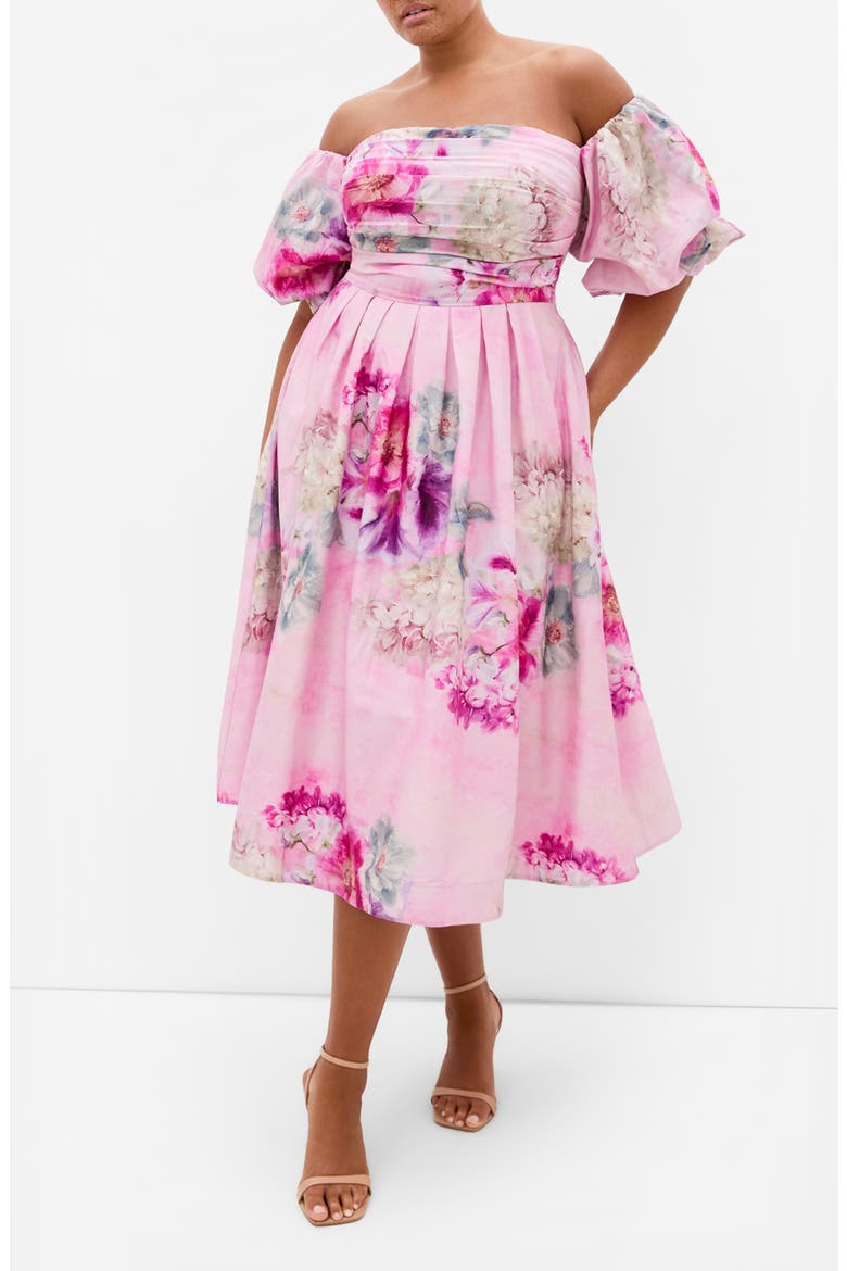 Rosalee Floral Off the Shoulder Cotton Dress, Main, color, GILDED GARDEN
