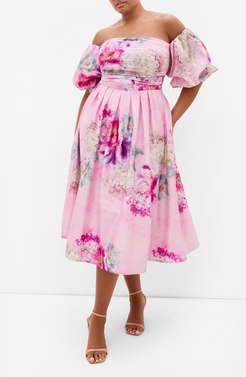 Rosalee Floral Off the Shoulder Cotton Dress (Plus)