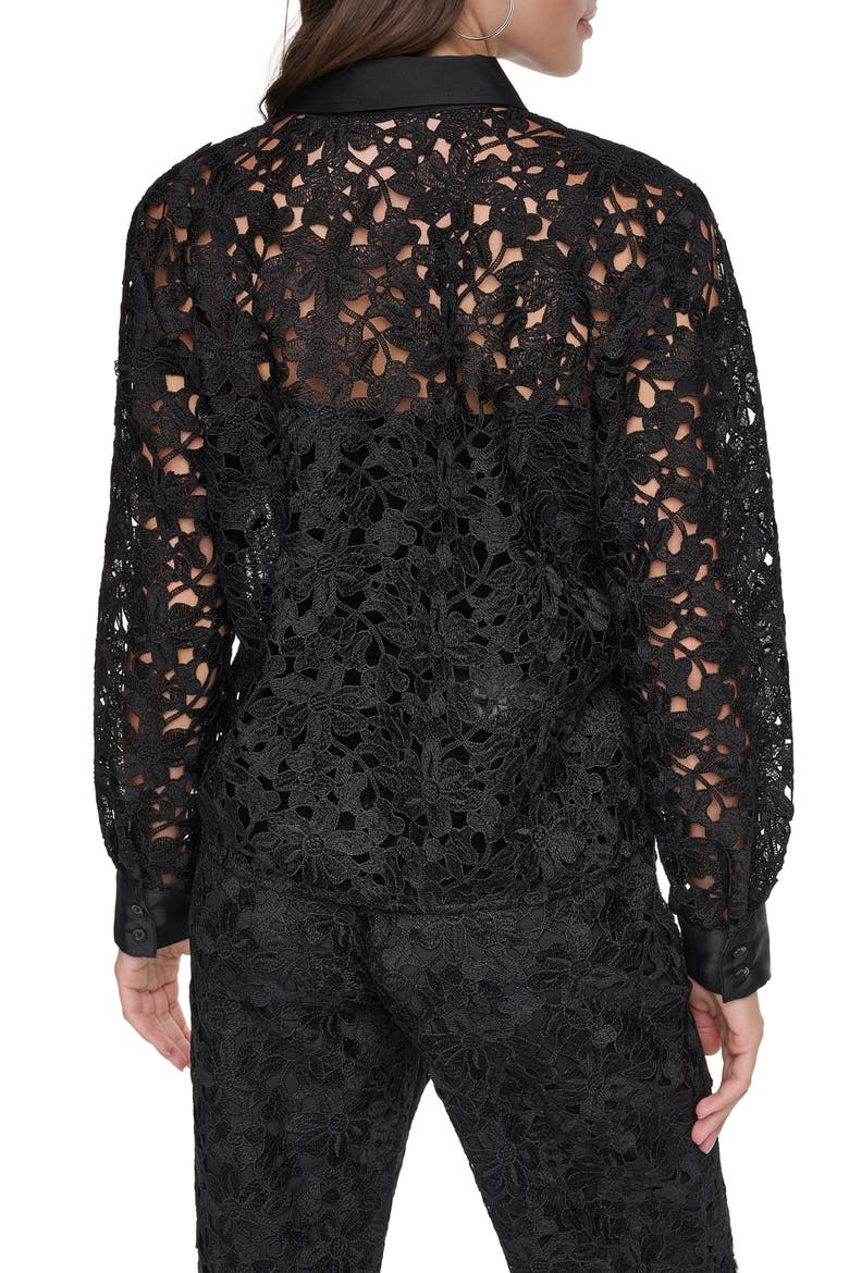 Floral Lace Button Down Shirt, Alternate, color, BLACK