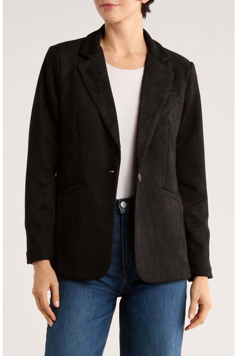 Faux Suede Blazer, Main, color, BLACK