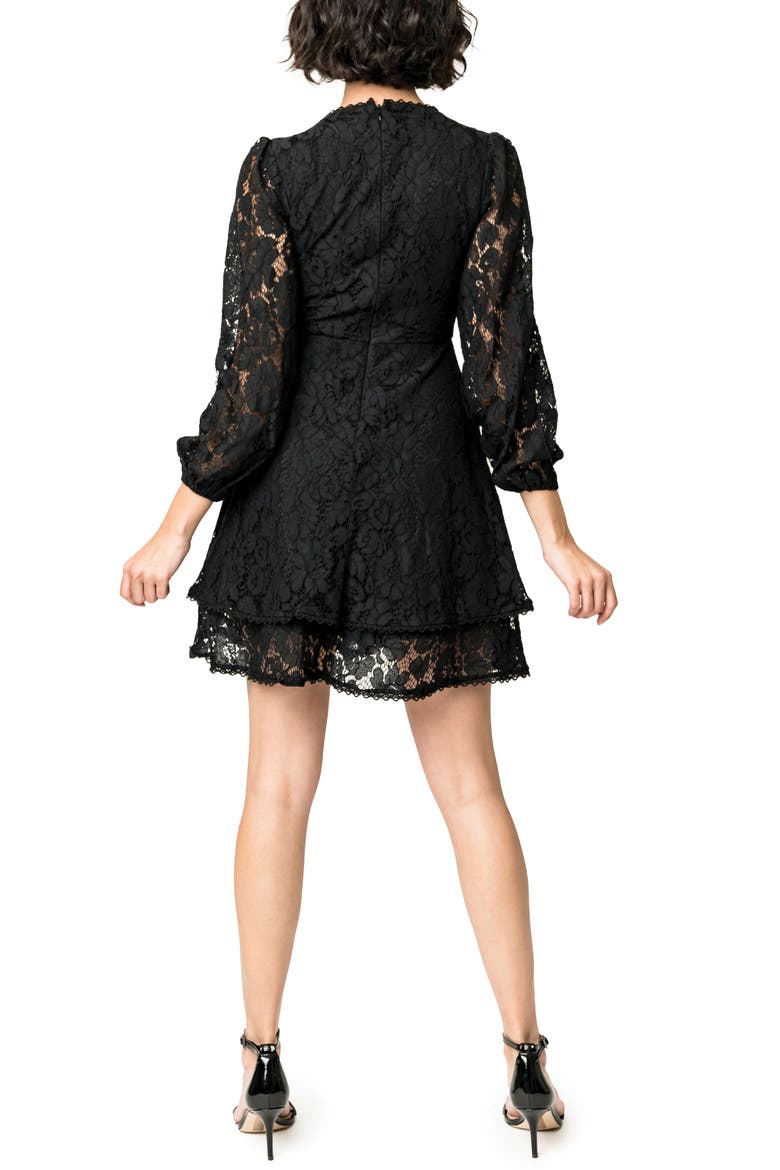 Lace Long Sleeve Fit & Flare Minidress, Alternate, color, BLACK