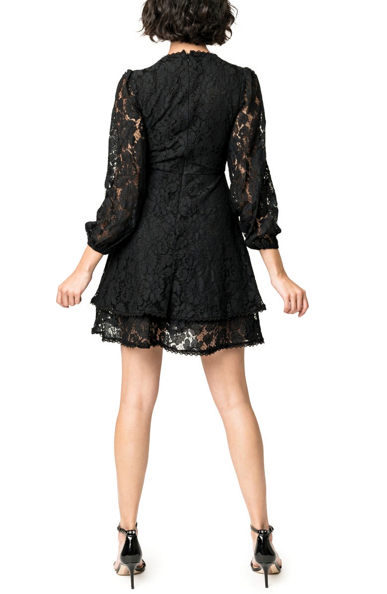 GIBSONLOOK Lace Long Sleeve Fit & Flare Minidress, Alternate, color, Black