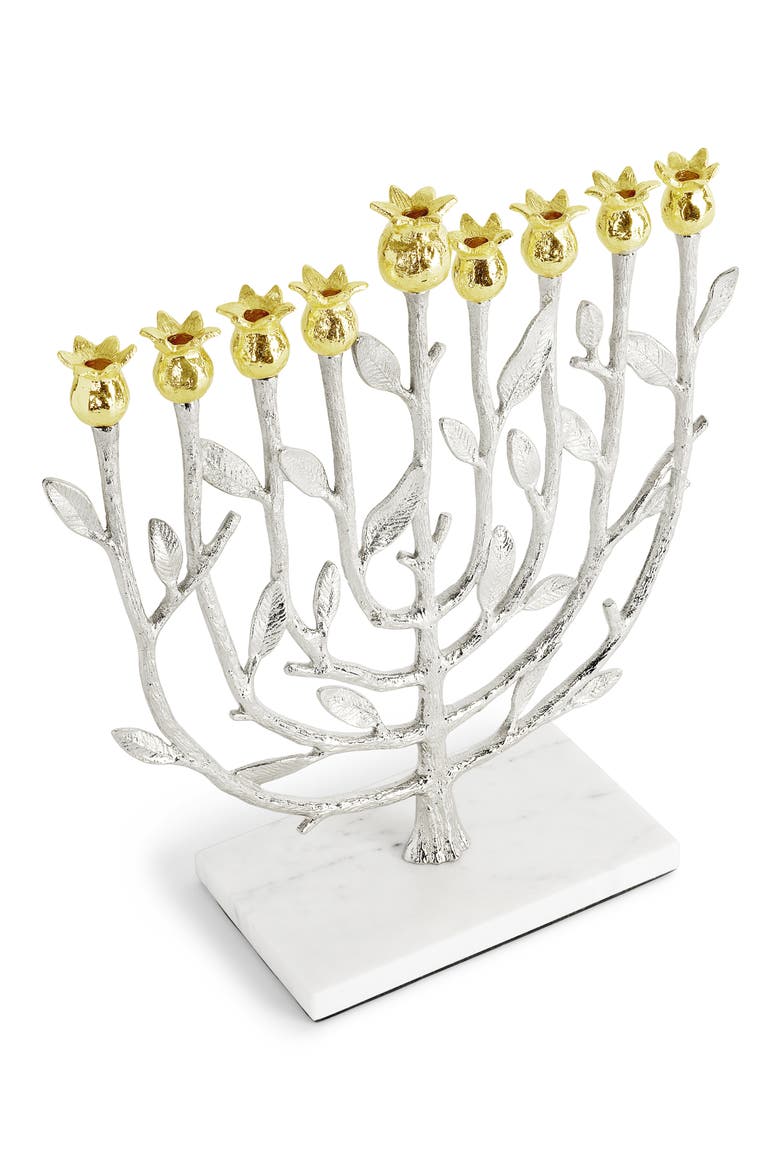Pomegranate Menorah, Alternate, color, GOLD/ SILVER