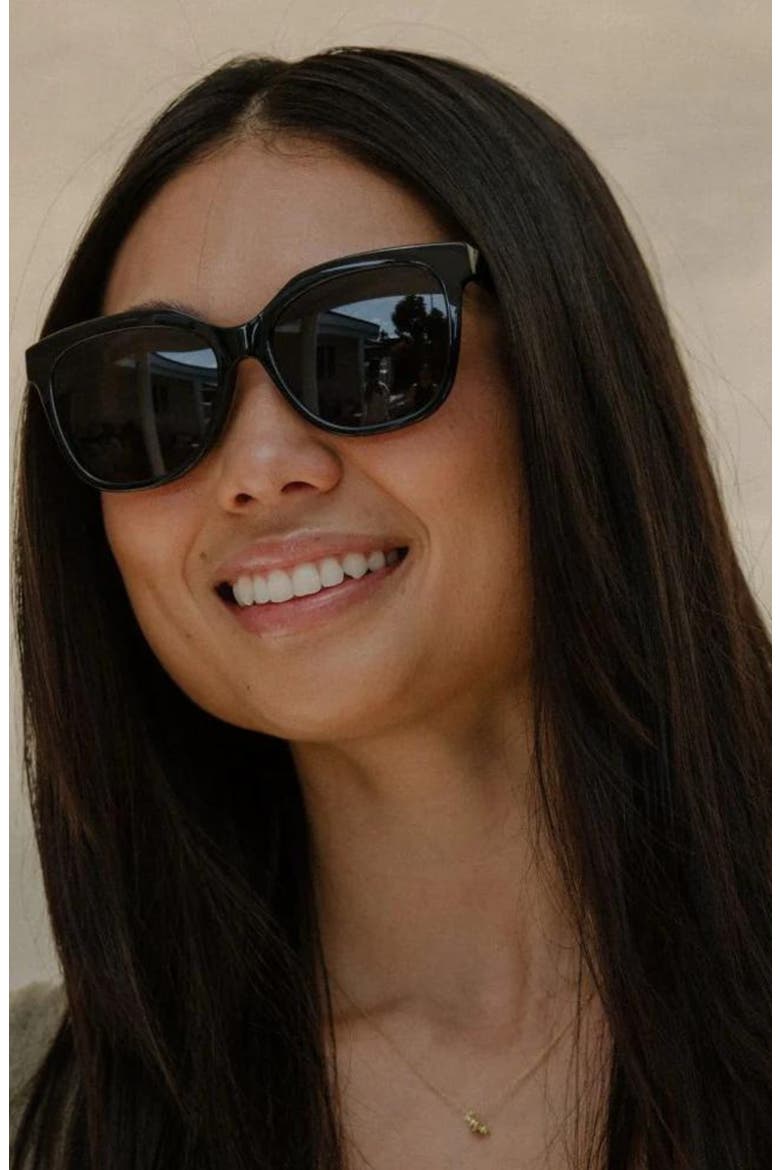 Mahina 56mm Low Bridge Wide Width Polarized Cat Eye Sunglasses, Alternate, color, BLACK LAVA / GRAY LENSES