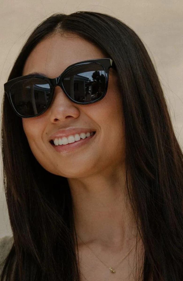 Mohala Eyewear Mahina 56mm Medium Bridge Wide Width Polarized Cat Eye Sunglasses, Alternate, color, Black Lava / Gray Lenses