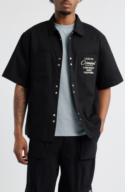 Criminal Damage Embroidered Short Sleeve Snap-up Shirt