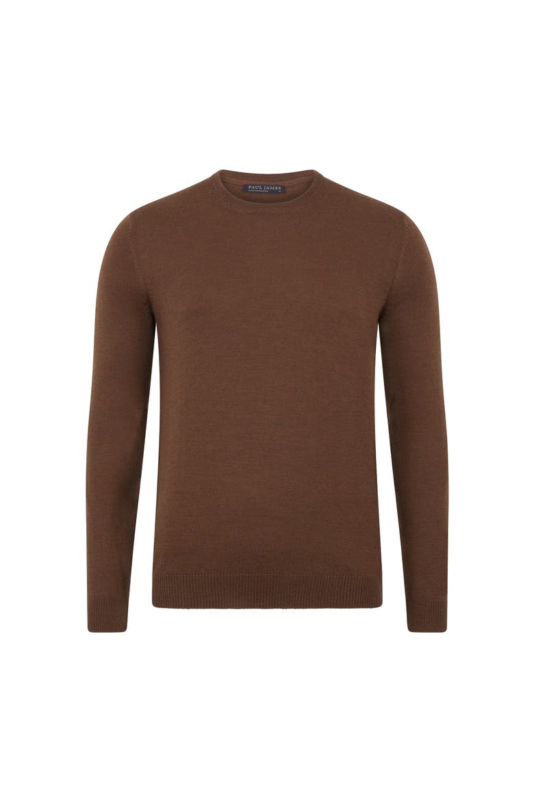 Merino Wool Crew Neck Sweater, Alternate, color, Oakbrown
