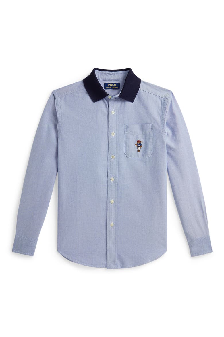 Kids' Cotton Button-Down Shirt, Main, color, BLUE BEAR