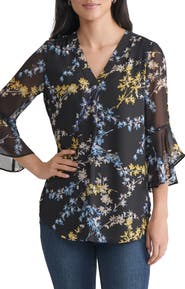 Jones New York Floral Flutter Sleeve Top