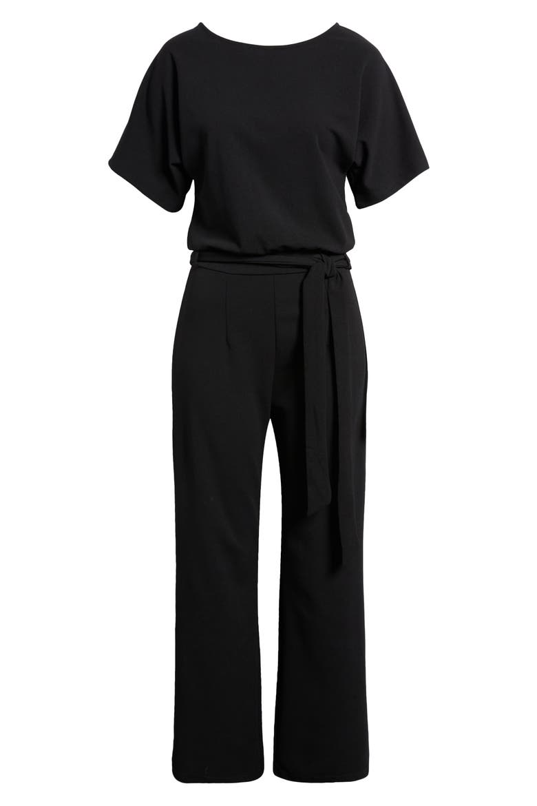 Alexandra Tie Waist Jumpsuit, Alternate, color, BLACK