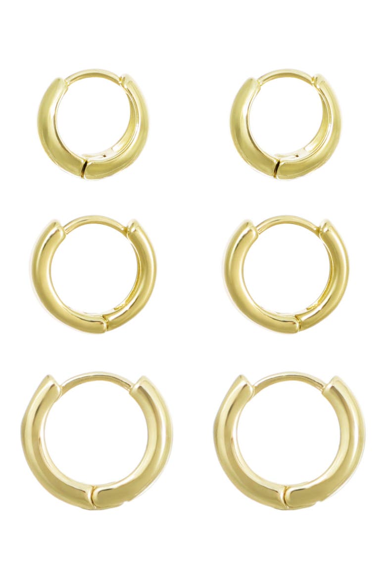 Set of 3 14K Gold Plated Huggie Hoop Earrings, Alternate, color, GOLD