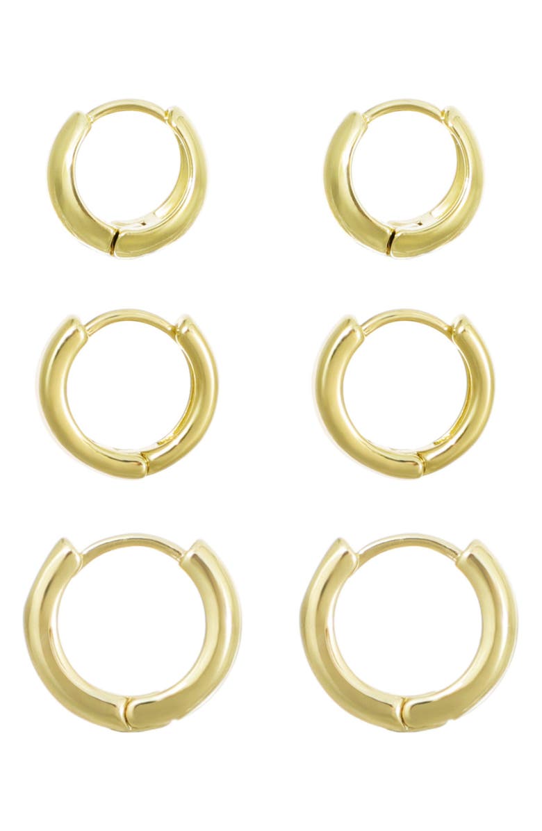 Adornia Set of 3 14K Gold Plated Huggie Hoop Earrings, Alternate, color, Gold