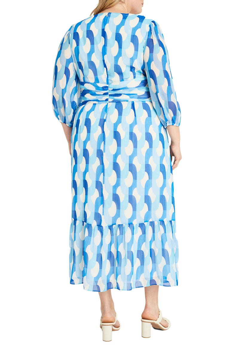 Three Quarter Sleeve Midi Dress, Alternate, color, CREAM/ POWDER BLUE