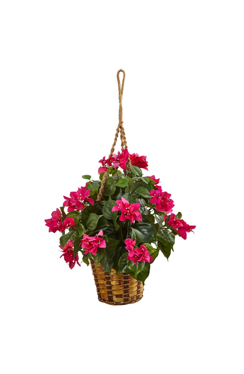 NEARLY NATURAL Bougainvillea Flowering Artificial Plant in Hanging Basket, Main, color, Green