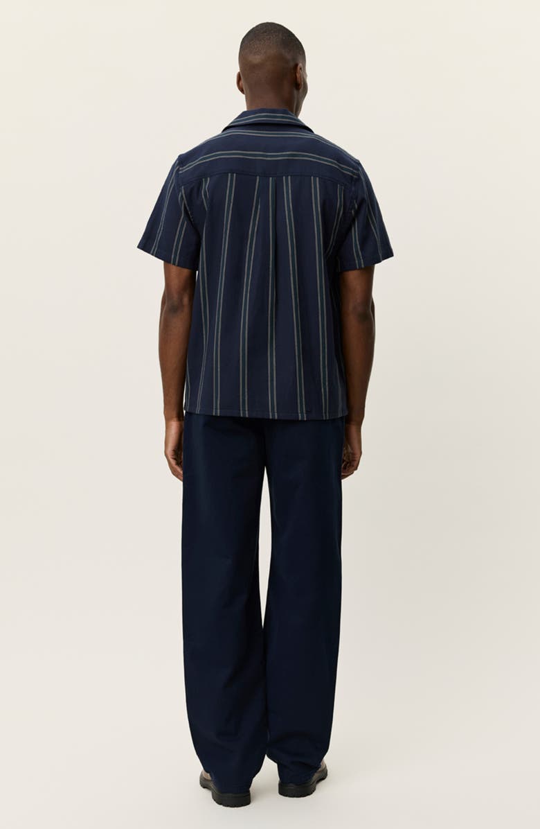 Les Deux Lawson Stripe Camp Shirt, Alternate, color, Dark Navy