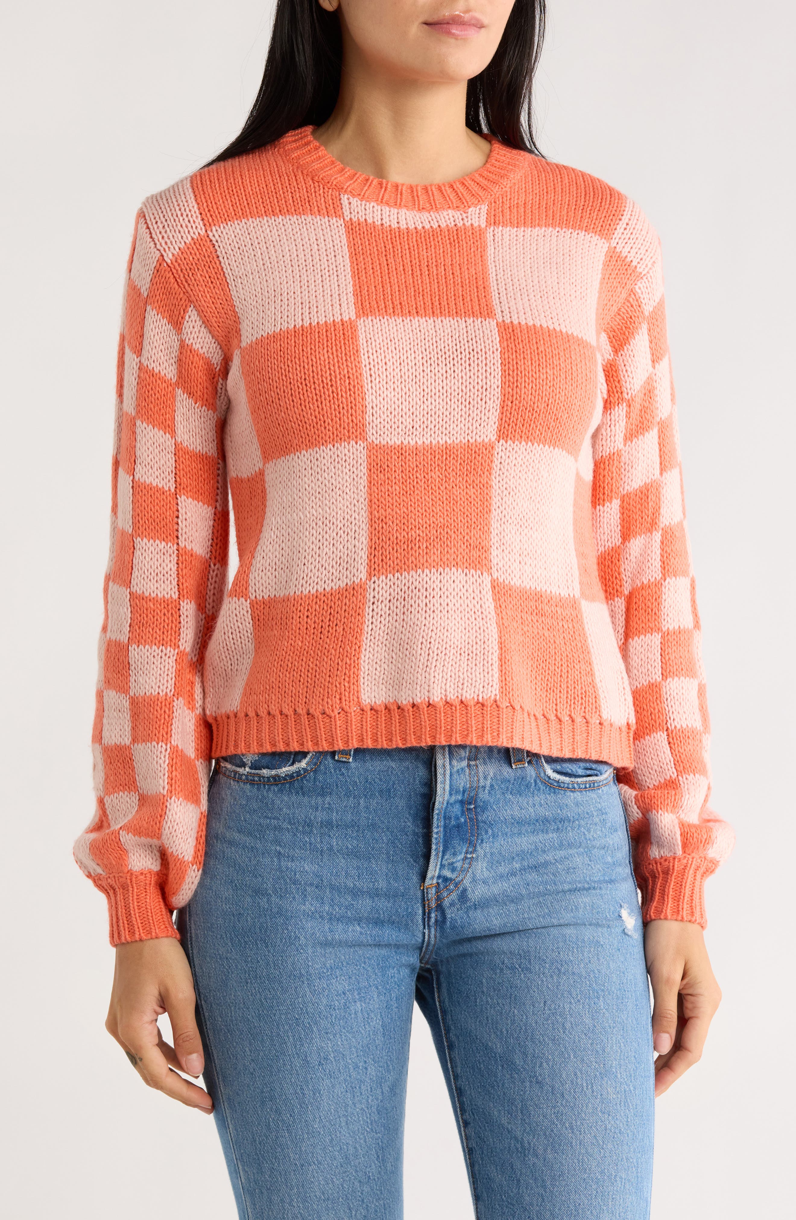 INDUSTRY REPUBLIC CLOTHING Check Crewneck Sweater (Women