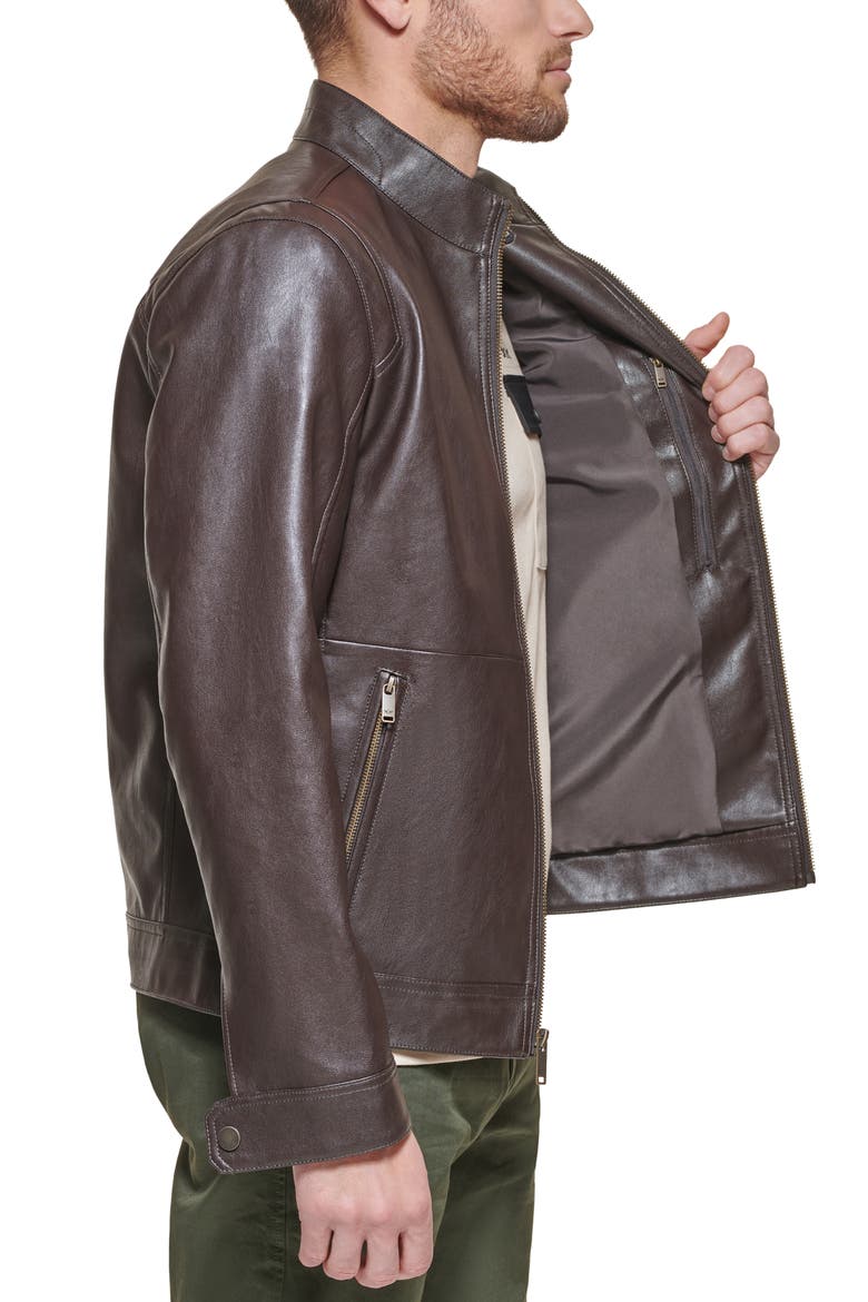 Racer Faux Leather Jacket, Alternate, color, DARK BROWN
