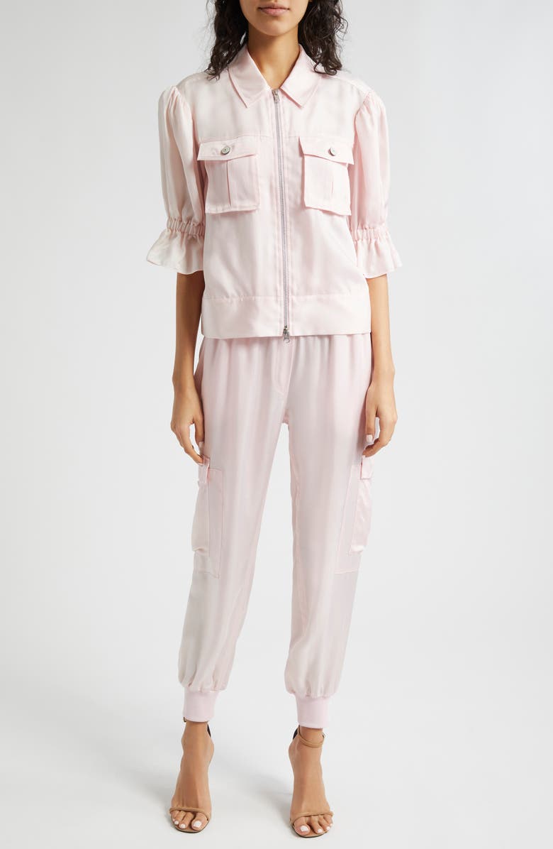 Cinq à Sept Giles Cupro Crop Cargo Joggers, Alternate, color, Icy Pink