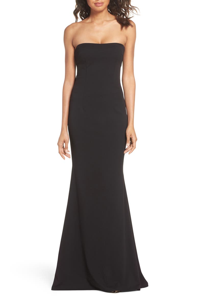Mary Kate Strapless Cutout Back Gown, Main, color, BLACK