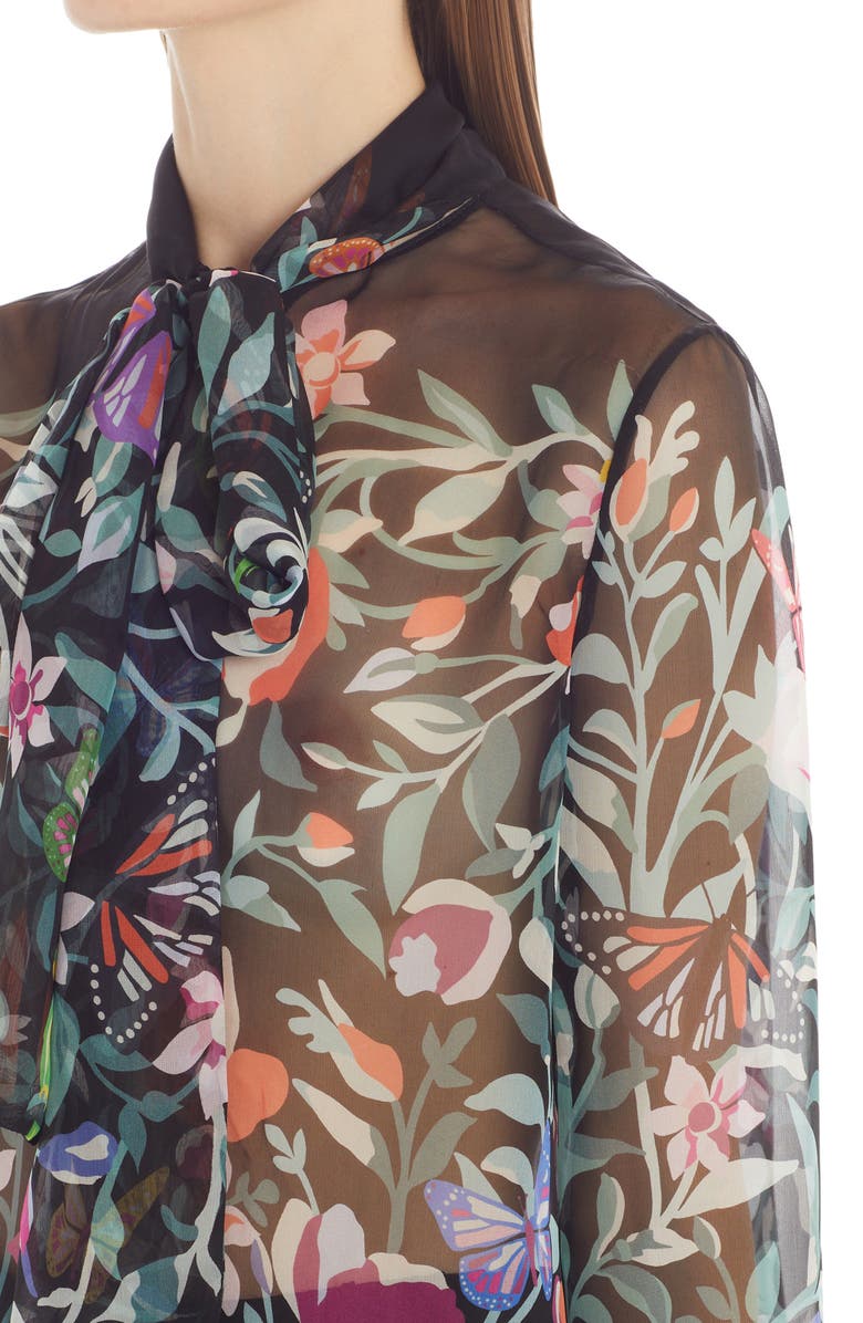 Valentino Floral Print Tie Neck Silk Blouse, Alternate, color,