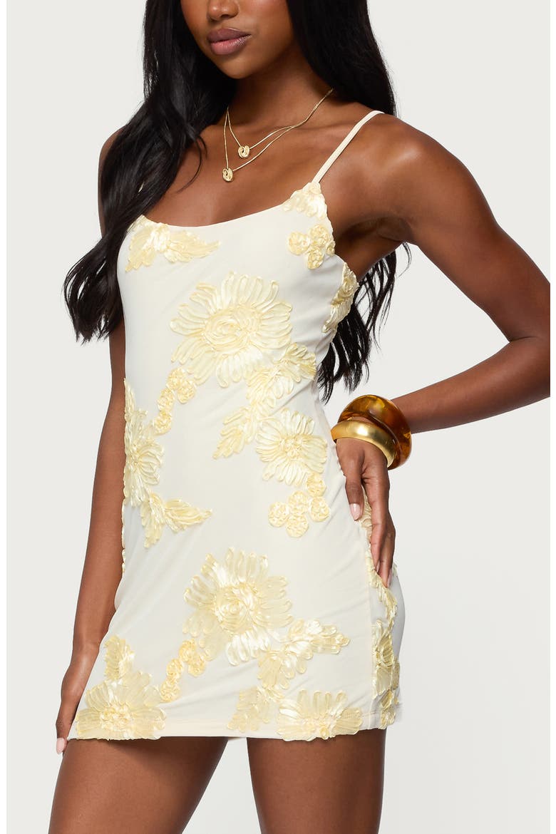 Caya Floral Ribbon Embroidery Minidress, Alternate, color, YELLOW