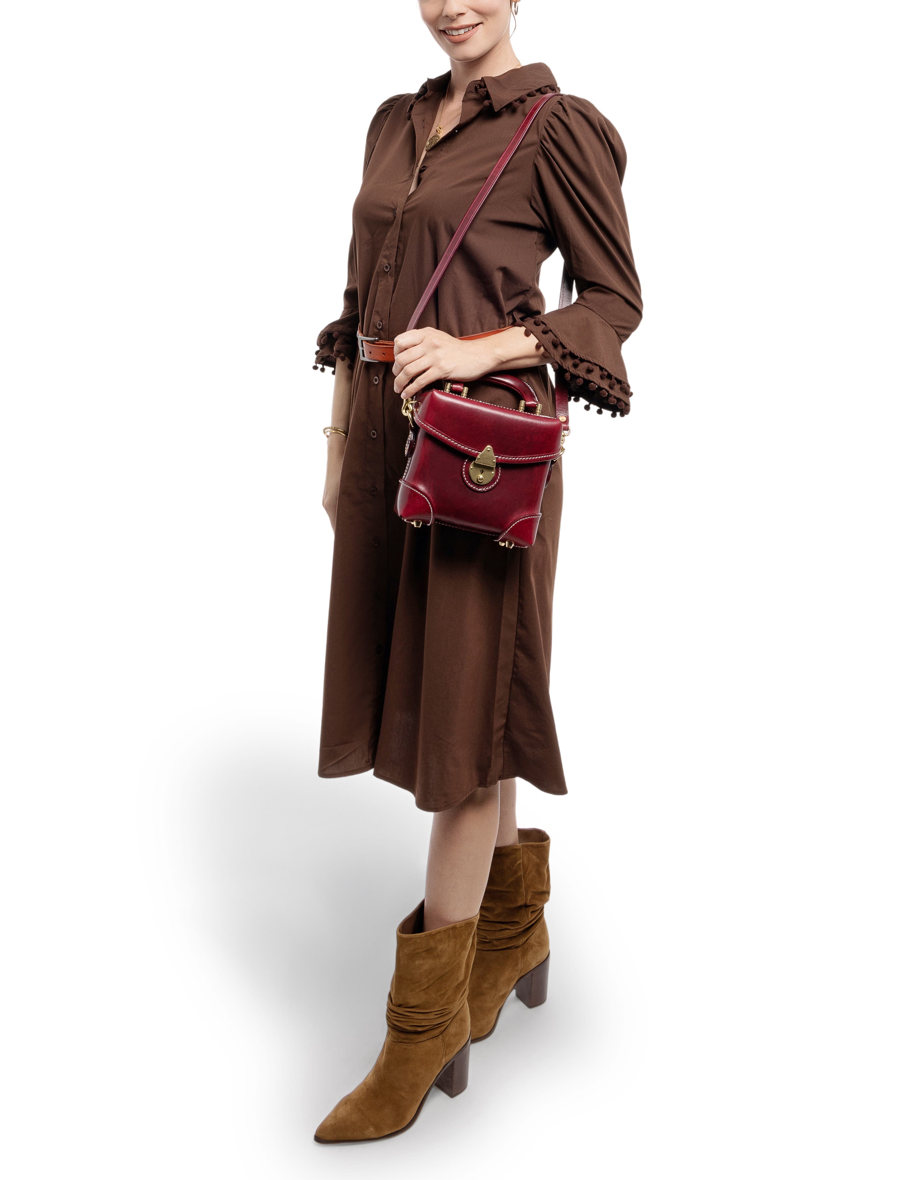 Azalea Genuine Leather Vintage Box Crossbody, Alternate, color, Maroon