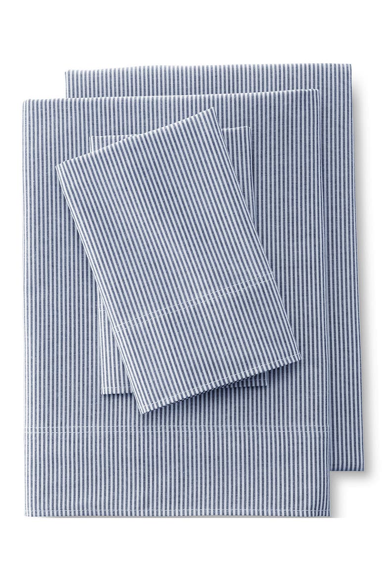 Cotton Oxford Stripe Bed Sheet Set, Main, color, Deep Sea Navy Stripe