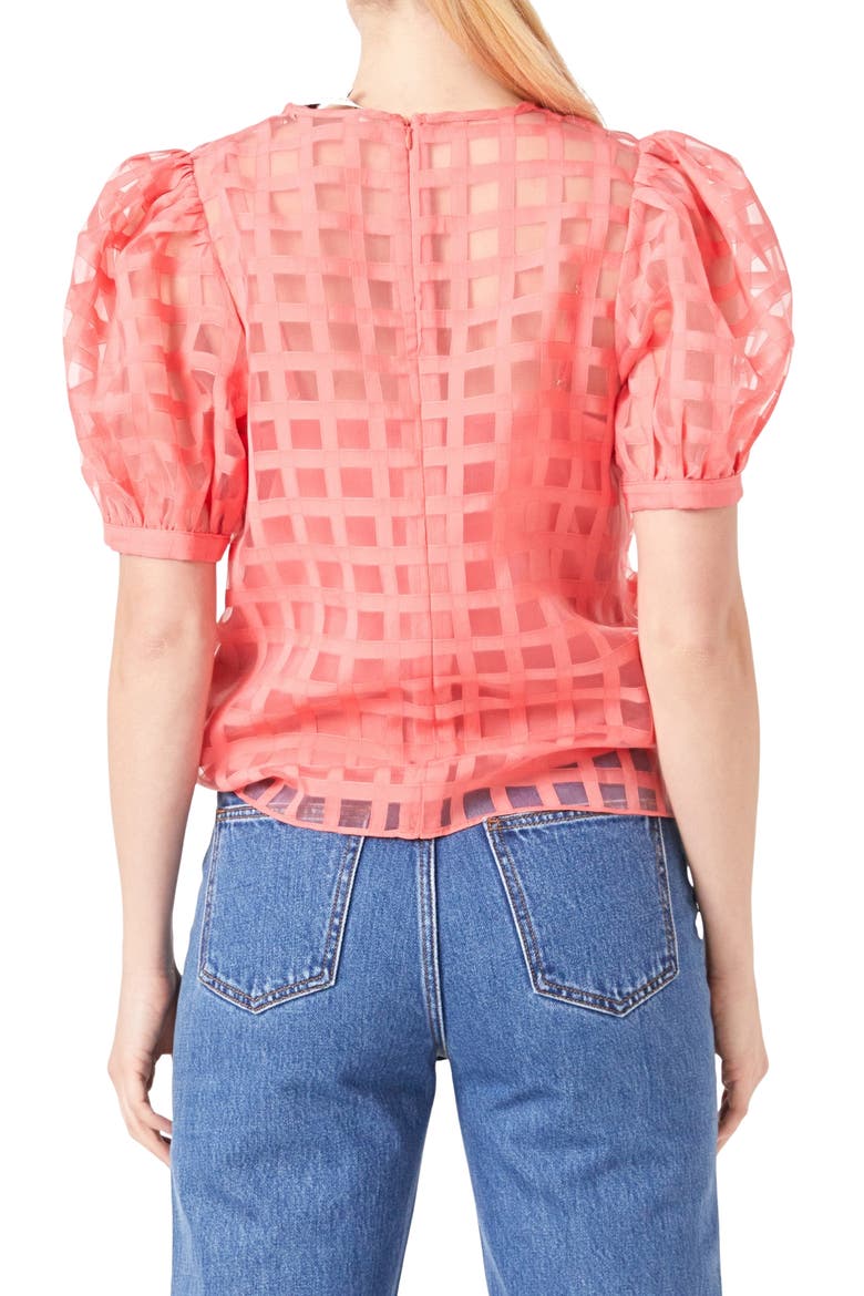 Windowpane Sheer Top, Alternate, color, CORAL