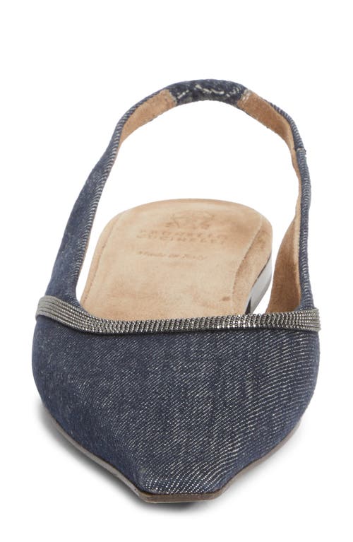 Brunello Cucinelli Monili Pointed Toe Slingback Flat In Blue