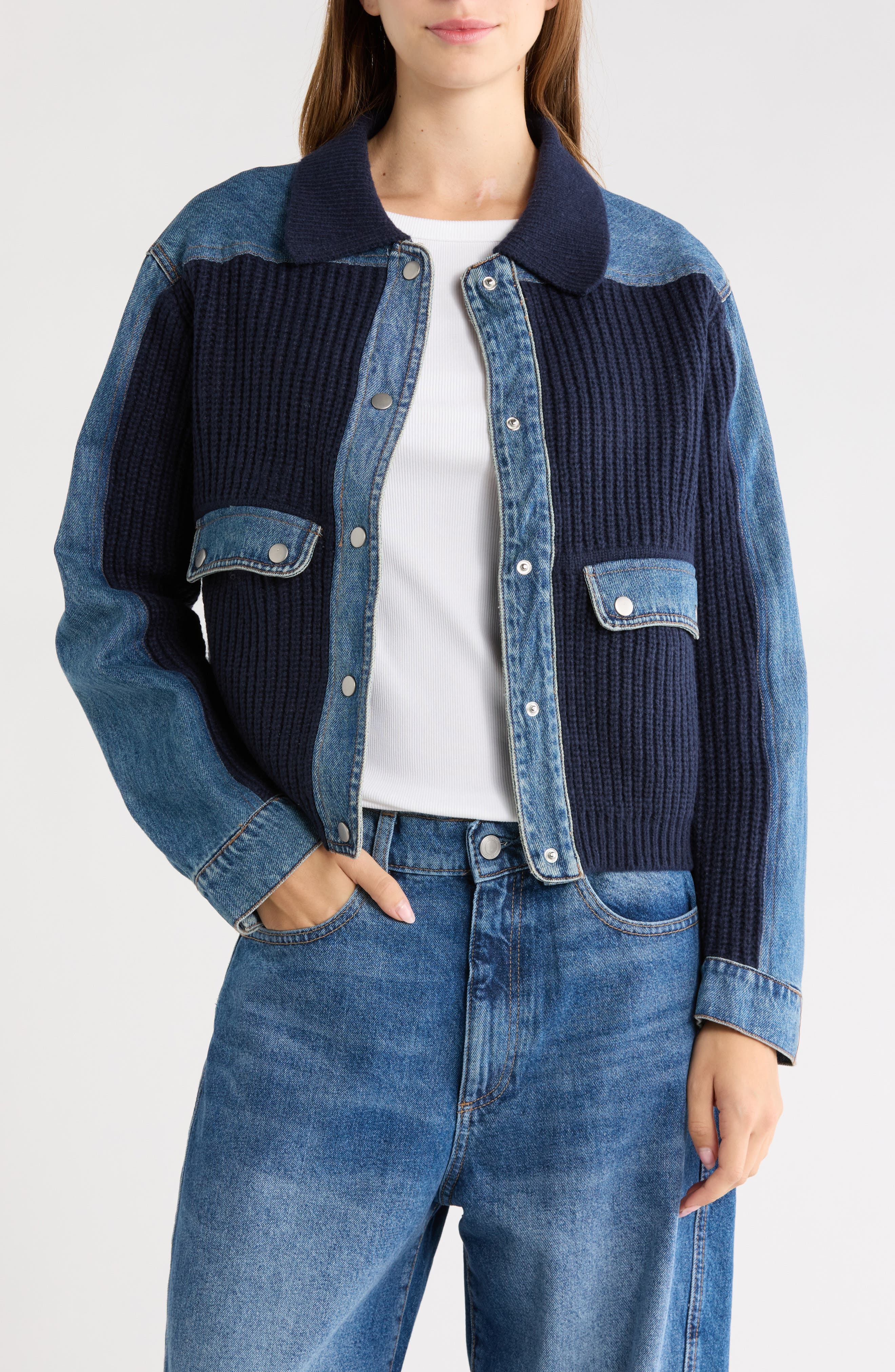 Denim Trim Sweater Jacket
