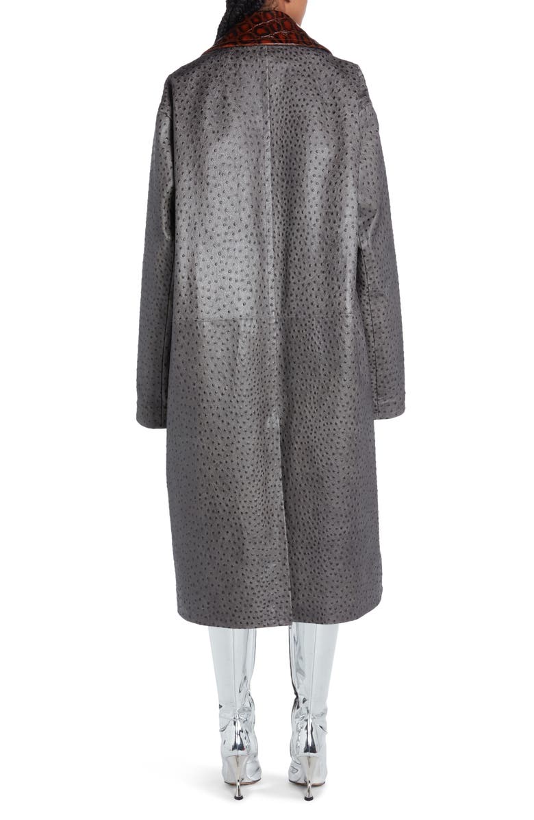 Bottega Veneta Ostrich Embossed Leather Belted Coat, Alternate, color,