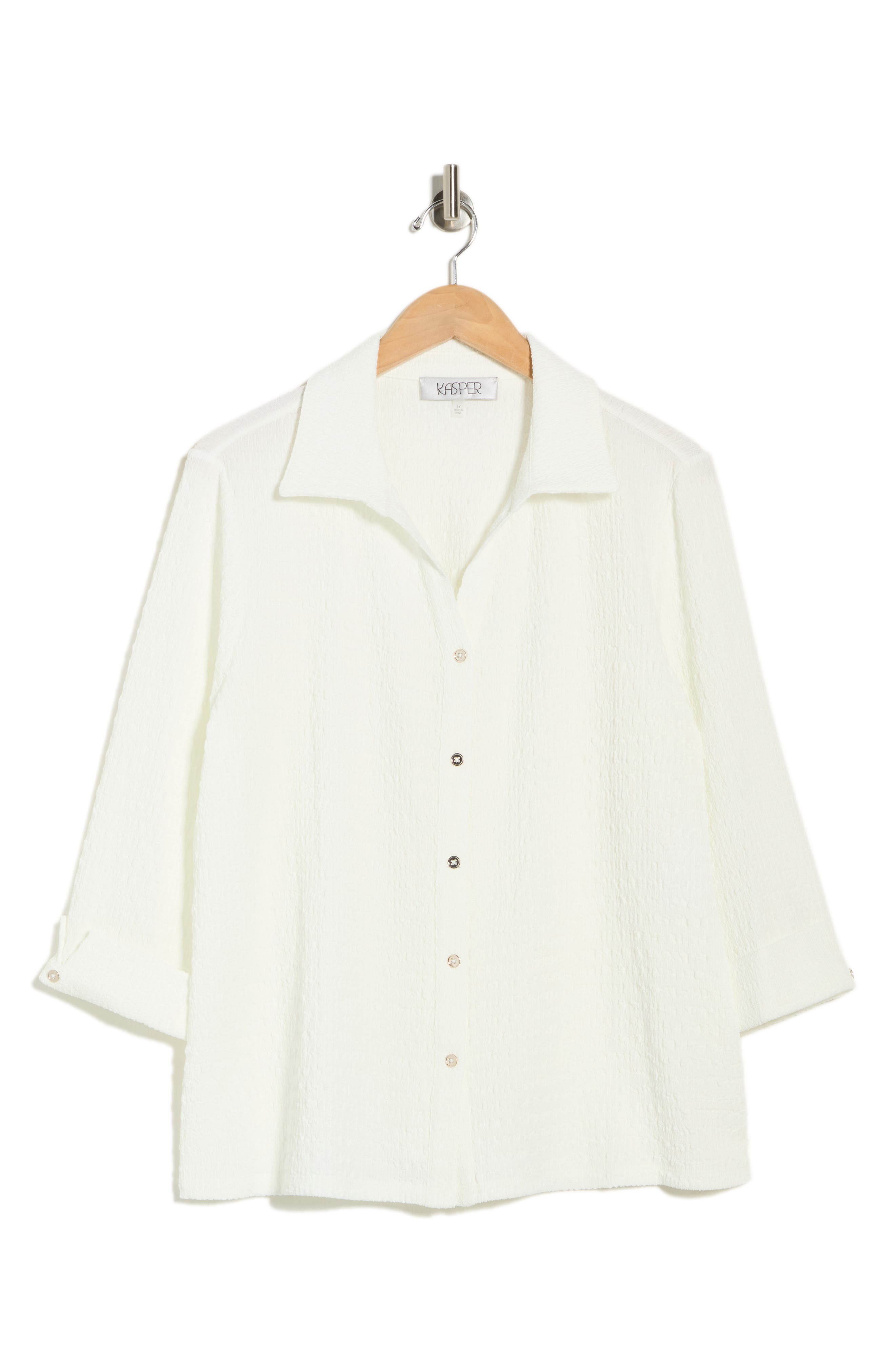 KASPER Ridge Knit Button-Up Shirt