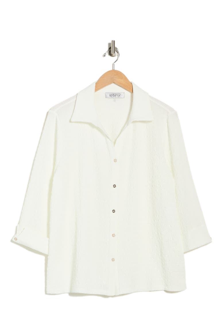 Ridge Knit Button-Up Shirt, Alternate, color, VANILLA ICE