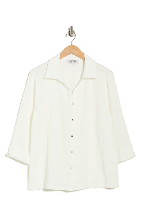 Ridge Knit Button-Up Shirt (Plus)
